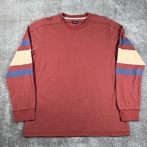 J Peterman Shirt Men's Large Red Striped Long Sleeve Crew Neck